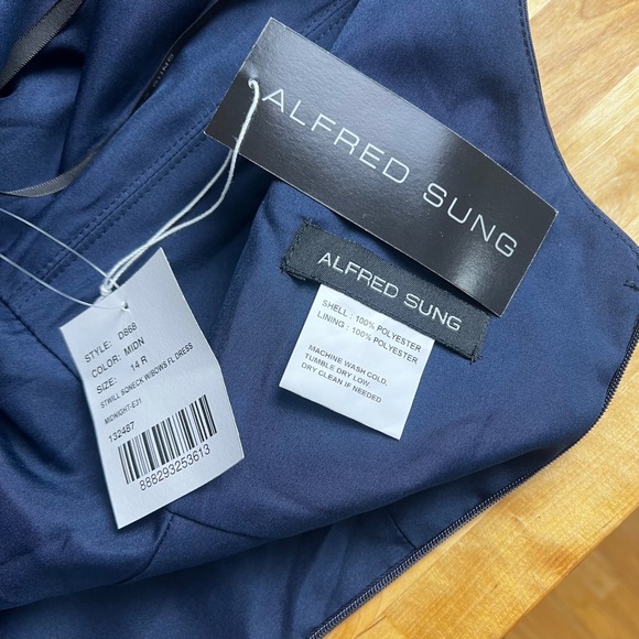Alfred Sung‎ D868 Winslet Midnight Blue Bow Strap Square Neck Formal Dress Sz 14 - Picture 5 of 9